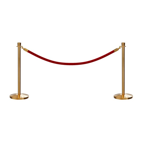 Montour Line Stanchion Post and Rope Kit Sat.Brass, 2 Crown Top 1 Red Rope C-Kit-2-SB-CN-1-ER-RD-PB